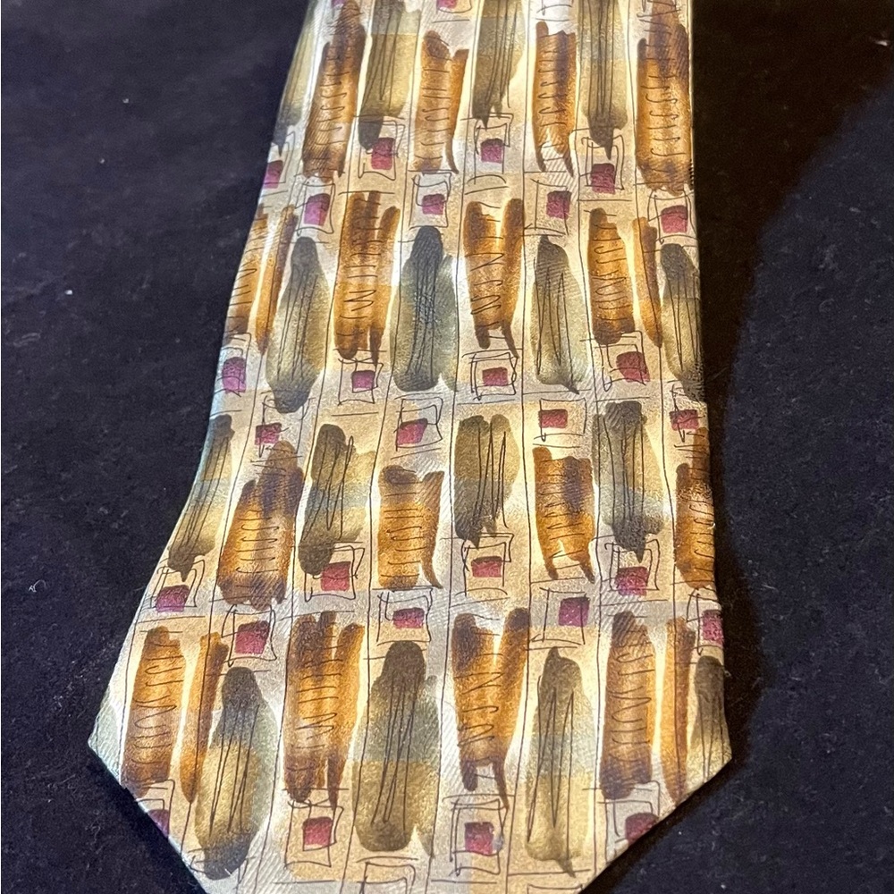J. Garcia Brown and Gold Abstract Pattern Silk Tie NWT 59x4"